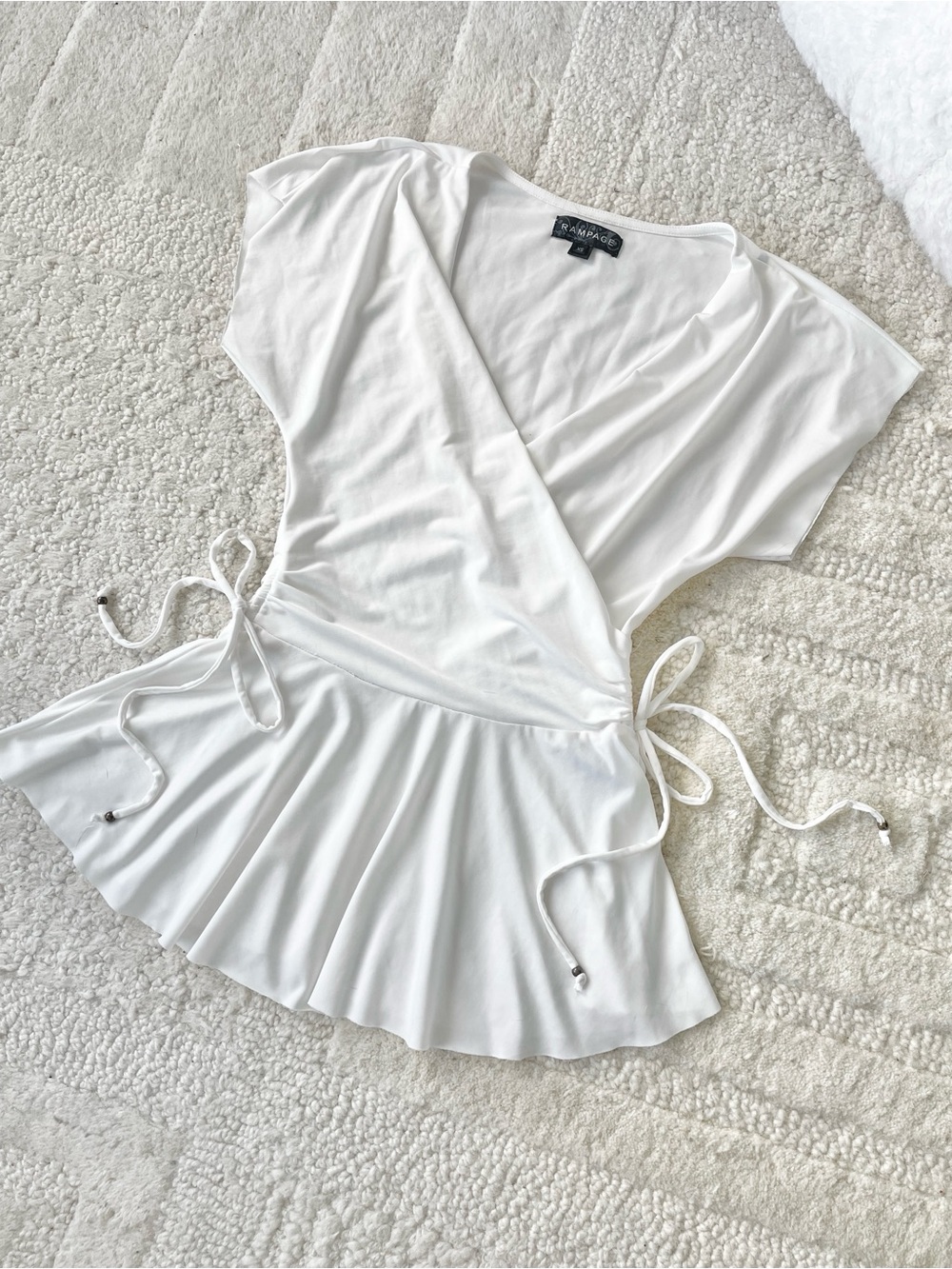 Vintage y2k Rampage Ballerina Ballet White Wrap ruched Tie Peplum ruffle Top